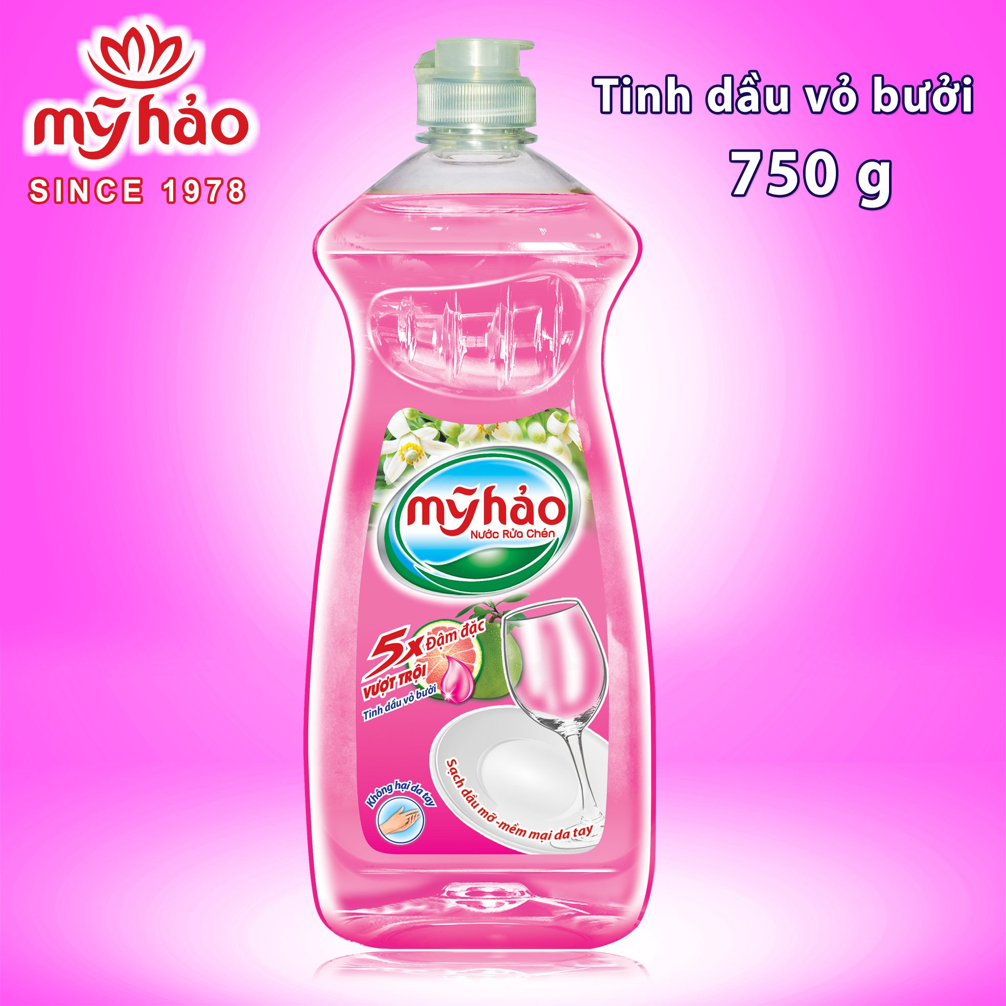 [HCM] Nước Rửa Chén Mỹ Hảo 5X Đậm Đặc Vượt Trội Tinh Vỏ Bưởi 750gr