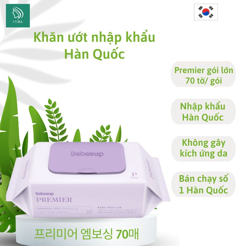 Khăn giấy ướt Hàn Quốc cho bé sơ sinh gói lớn 70 tờ- Premier 70