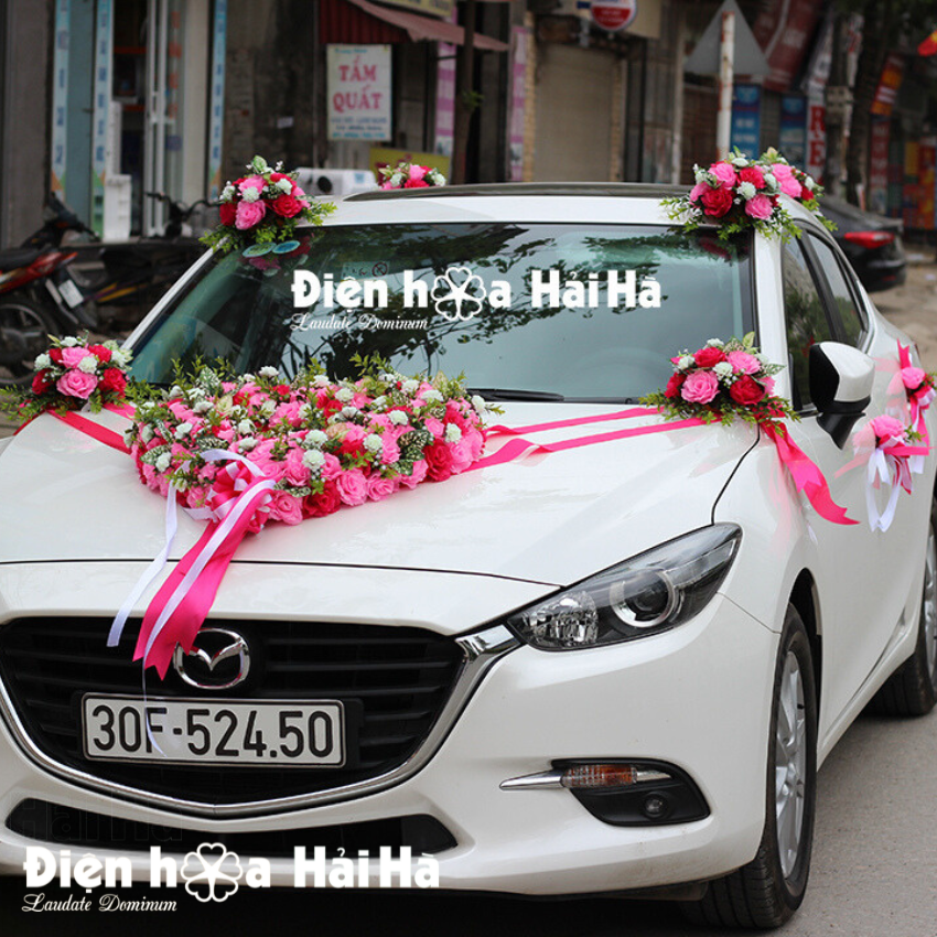 XHG-086 Bộ hoa vải trang trí xe cưới hồng sen phấn Tây Tây