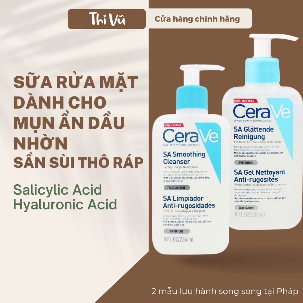 Sữa rửa mặt CeraVe Renewing SA, sữa rửa mặt dành cho da dầu, da mụn - Thi Vũ