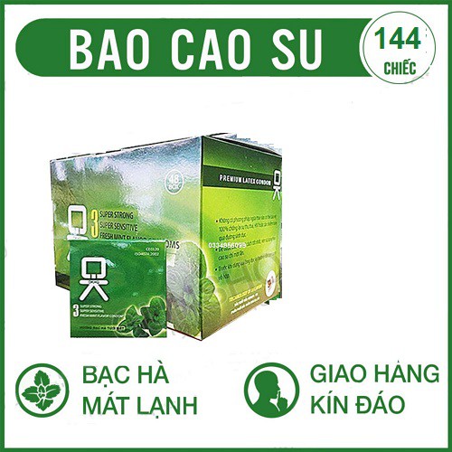 [HÀNG ] Bao cao su OK, Hộp lớn 144 cái, 3 Loại OK Rocmen hồng - OK Đỏ dâu - OK Xanh bạc hà_ BCS Dùng cực thích (BCS OK rocmen)