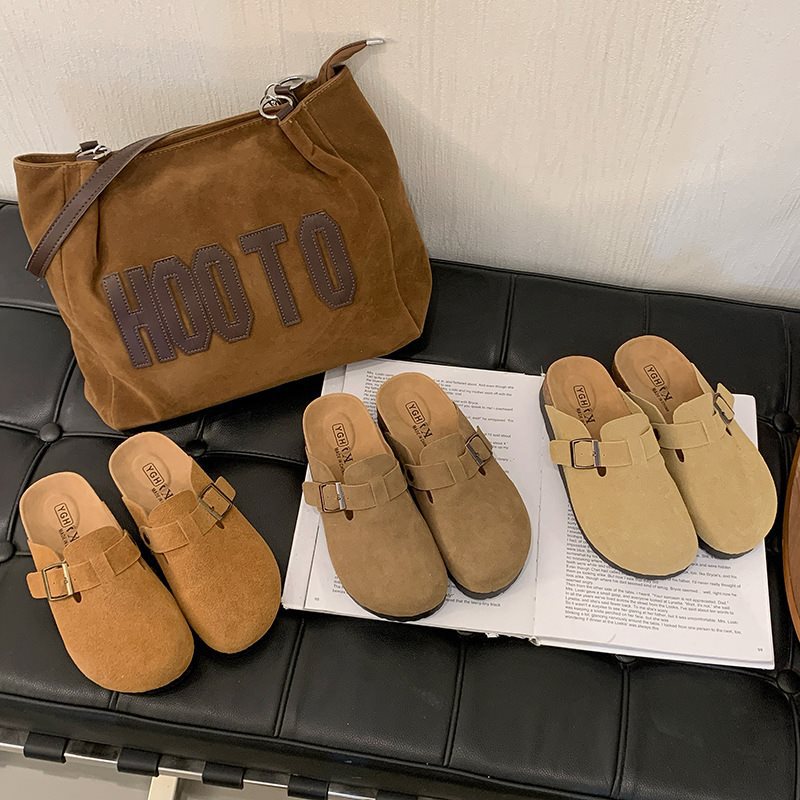 Dép xỏ ngón đế bằng Cork cho phụ nữ, mùa xuân và mùa thu, giày Birkenstock mới, giày Birkenstock lười, giày đế dày, da lộn, trang phục ngoài trời 2025