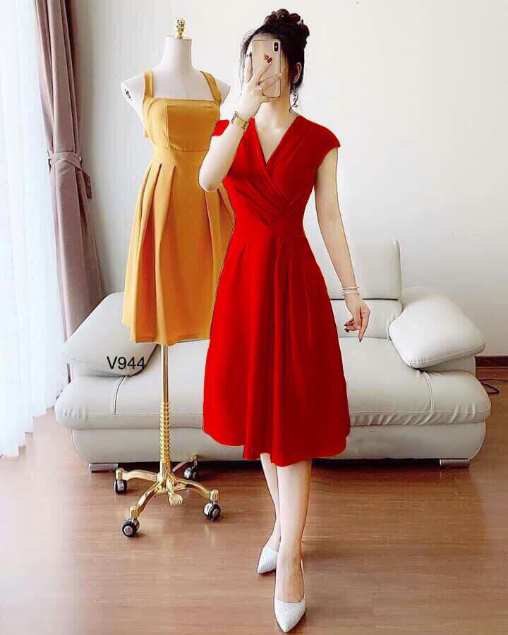 Đầm Váy Nữ Chất Umi Cổ V Xếp Ly Đắp Chéo Thiết Kế Sang Chảnh Đi Làm Công Sở, Đi Chơi Du Lịch Cực Xinh Đẹp Beta Fashion, Free Size (40-55) Ký Mặc Vừa Nha