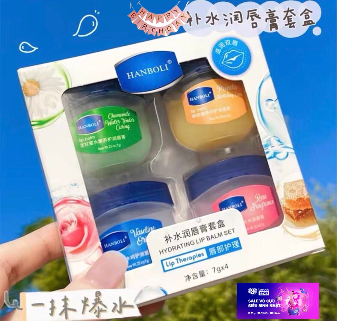 Set 4 Hũ Son Dưỡng Môi HanBoLI Không Màu - Combo Giảm Thâm, Làm Mềm Hồng Môi Tự Nhiên