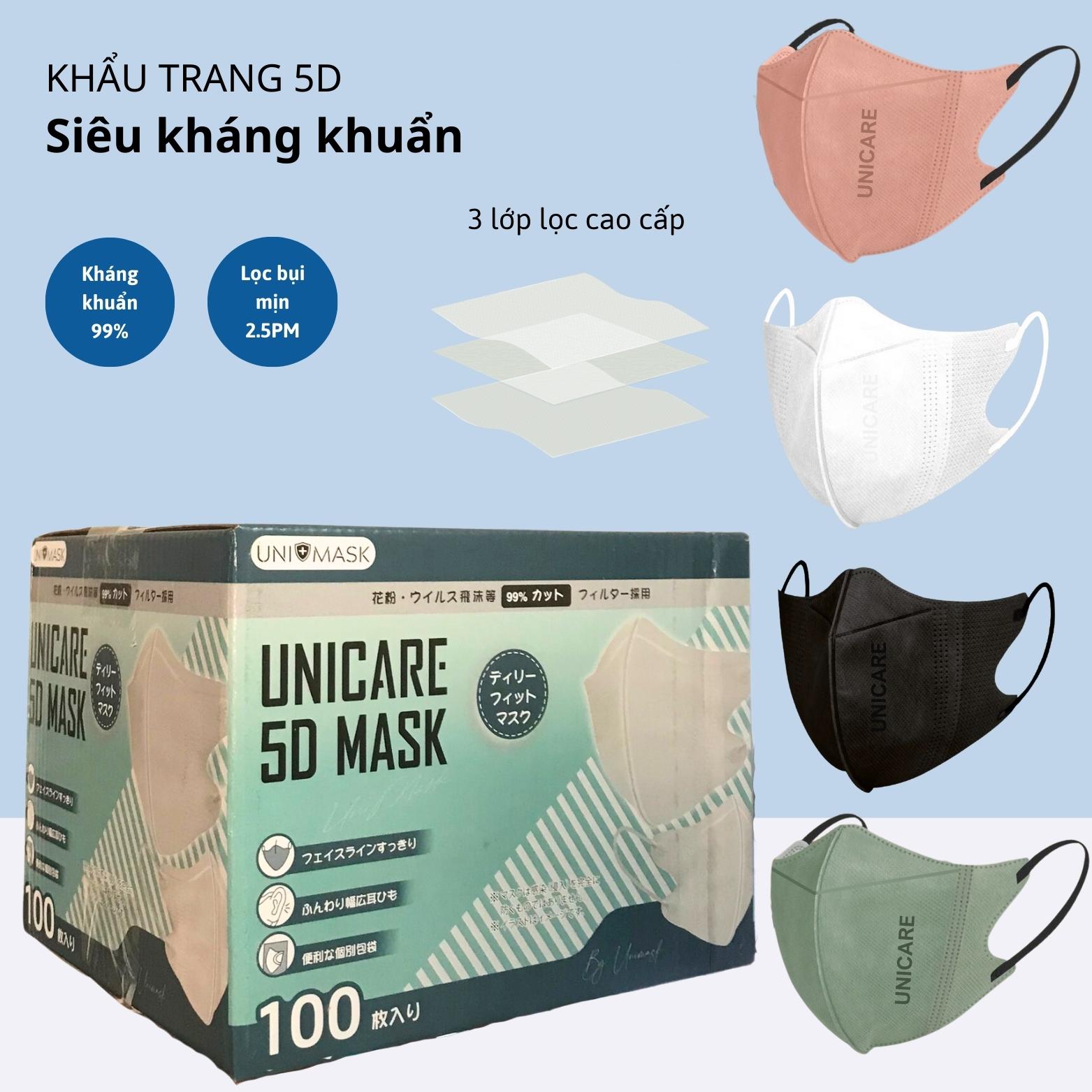 Thùng 100 Chiếc Khẩu Trang 5D UniCare Dành Cho Người Lớn Chính Hãng Công Ty UniMask