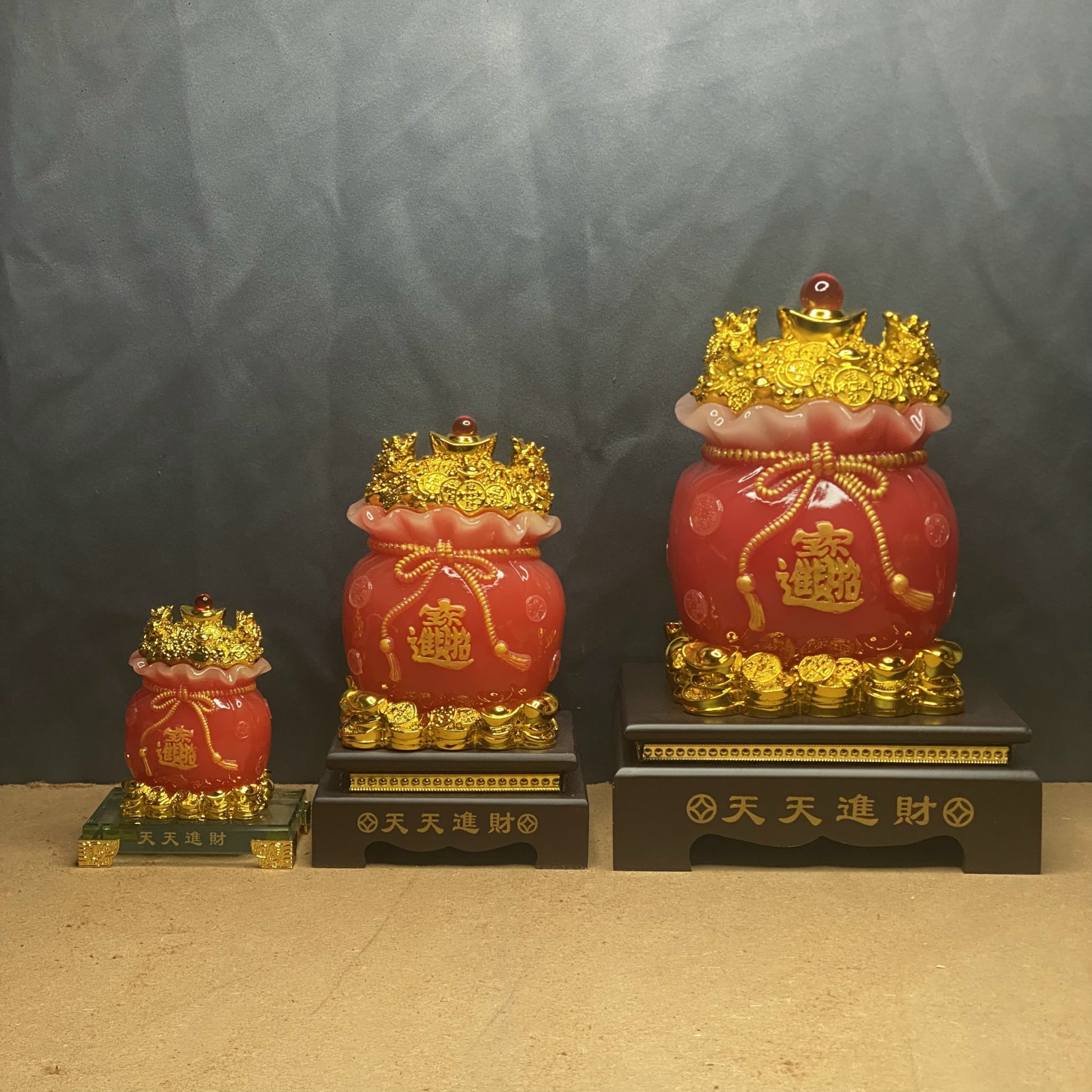 Túi vàng kim bảo tài lộc 32cm may mắn phong thủy màu hồng