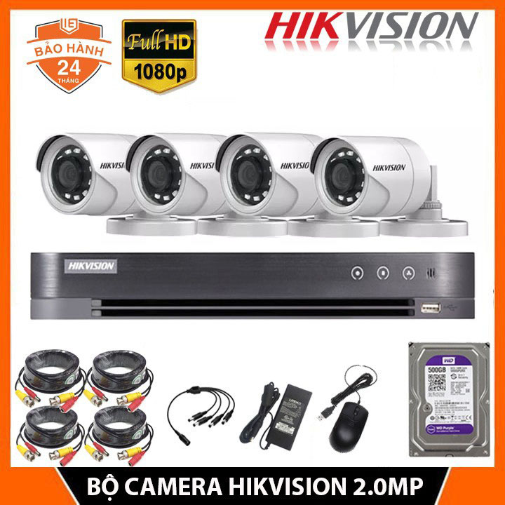 Trọn bộ camera hikvision 4 kênh full hd 2.0mpx - đầy đủ phụ kiện lắp đặt