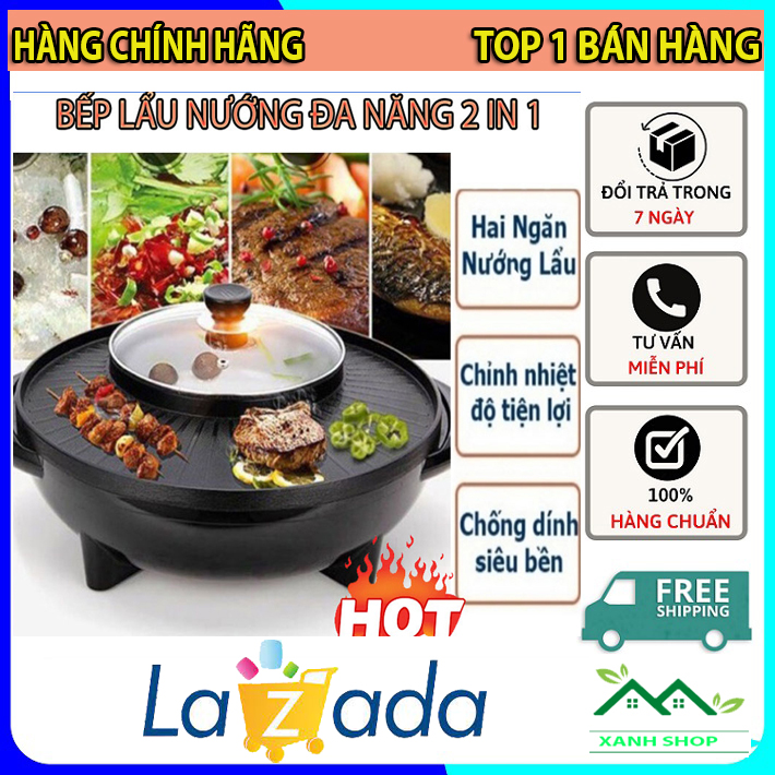 [SALE 3 NGÀY] Nồi lẩu điện tích hợp bếp nướng đa năng 2 trong 1, vừa ăn lẩu và nướng chất liệu gan chống dính tuyệt đối, công suất 1600W, dung tích lên tới 1,8L - Chảo chống dính 4 ngăn