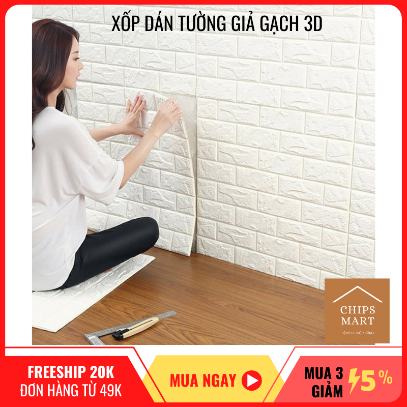 [Xả kho] Xốp dán tường giả gạch 3D - Khổ lớn 70x77cm, loại dầy 4mm. Giúp Chống thấm nước, chống ẩm mốc, cách âm, cách nhiệt tốt, mang lại không gian sạch sẽ, an toàn và thẩm mỹ cao