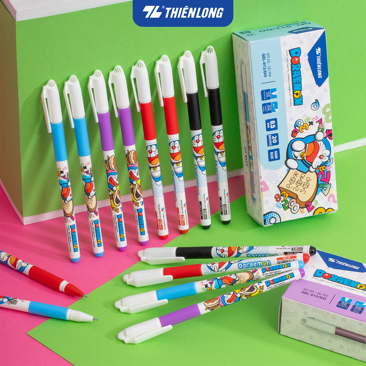  Combo 5 10 20 Bút Gel Thiên Long Doraemon GEL-012 DO ngòi 0.5mm mực xanh đỏ đen tím thân bút in hình nhân vật Doraemon 