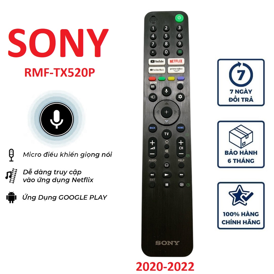 Điều khiển tivi Sony giọng nói rmf-tx520p hàng sịn, remote tv sony thông minh tx520p tương thích các đời 2020 đến 2023