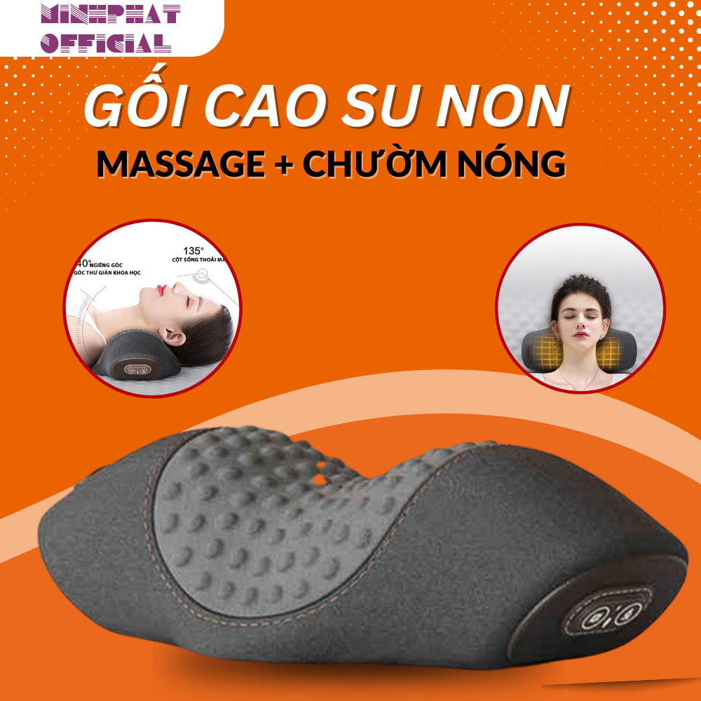 Gối Kê Đầu Tích Hợp Massage Và Chườm Nóng Gối Ngủ Cao Su Non Thư Giãn Kê Cổ Giảm Đau Mõi Cổ Vai Gáy Ngủ Ngáy