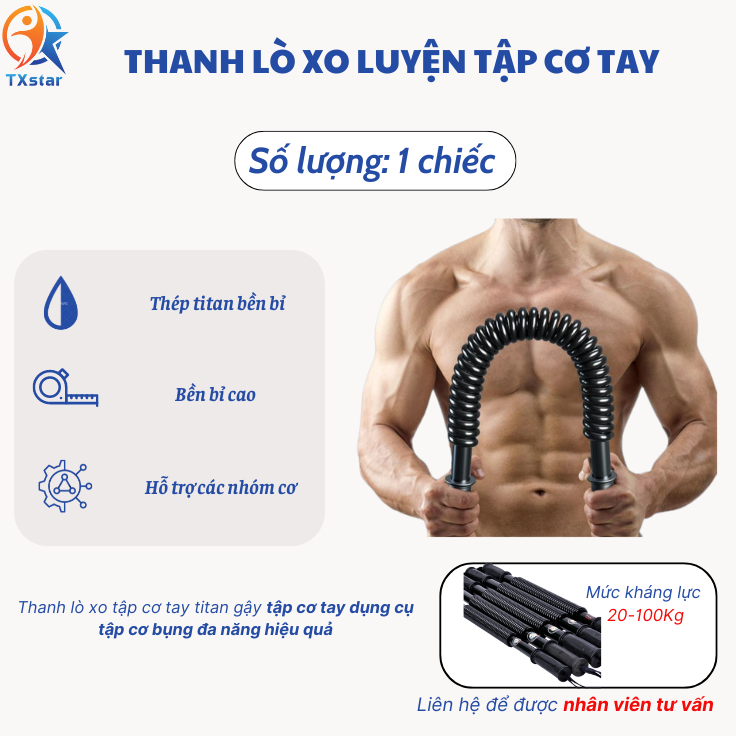 Lò xo tập cơ tay, thanh lò xo Titan  kháng lực 20kg 30kg 50kg 60kg tập cơ tay, cơ bụng đa năng tại n