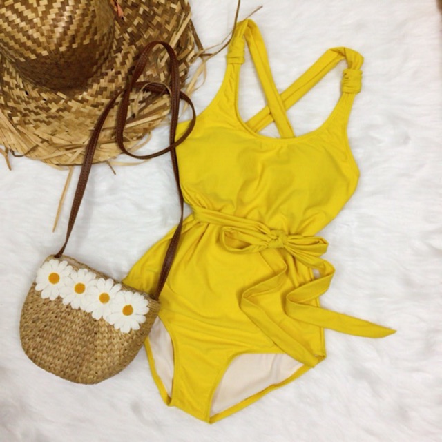 Set bikini đồ bơi liền mảnh đồ bơi một mảnh vàng dây dài cá tính