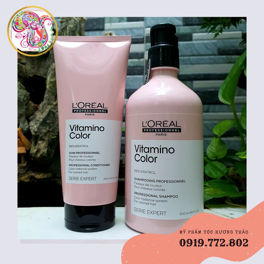 (Video sản phẩm thật) [MẪU MỚI] L'Oréal Cặp dầu gội xả giữ màu tóc nhuộm Loreal Professionnel Paris Vitamino color radiance (500ml + 200ml)
