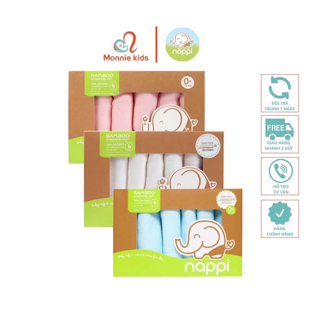 Set 6 khăn sữa Nappi 30x30cm sợi tre kháng khuẩn an toàn cho bé