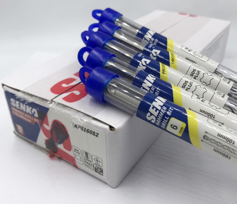 1 Mũi khoan bê tông khoan đá chuôi gài SDS Plus hiệu SENKA đầu định tâm 2 CẠNH, DÀI 160MM từ PHI 6 7 8 10 12 14 16MM