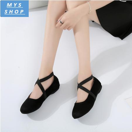 Giày búp bê bệt nhung chéo cổ chân BB-0158