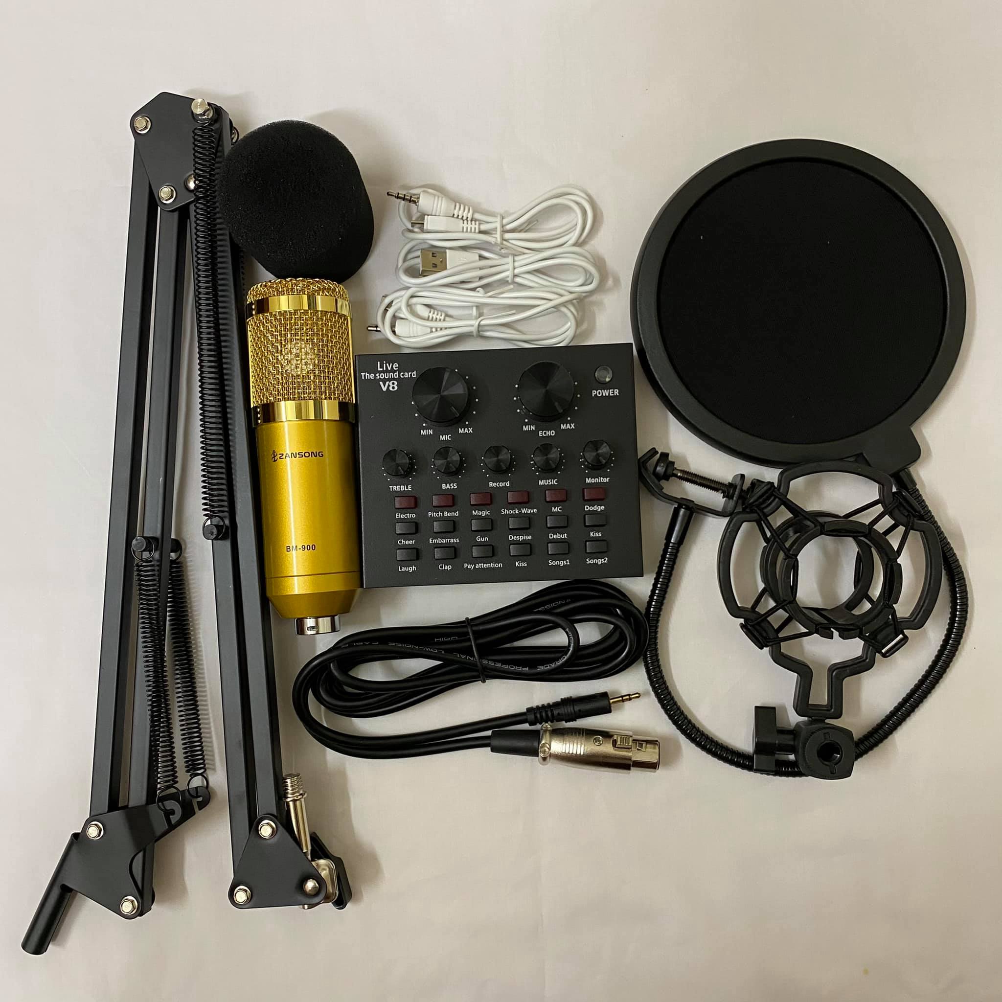 [ COM BÔ TRỌN BỘ LIVETREAM ] Mic Thu Âm ZANGSONG BM900+Sound Card V8 Bluetooth Live Stream , Mic Thu Âm Bài Hát Chuyên Nghiệp | Phòng Thu Chất Lượng Cao‎ , Thiết Bị Phòng Thu Âm Chuyên Nghiệp , Micro Thu Âm Micro Livestream