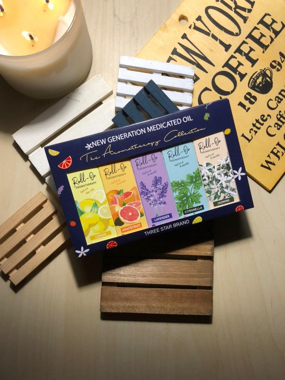 Set quà 5 chai Dầu gió Three Star bi lăn 8ml Singapore