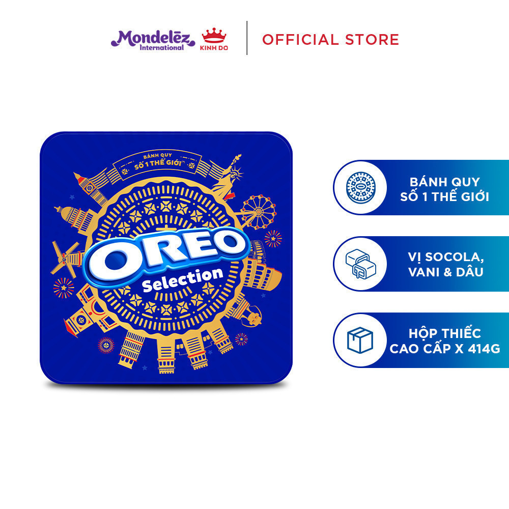 [CÓ TÚI GIẤY] Hộp quà Tết bánh quy OREO Thập Cẩm, Hộp Thiếc 393.75g