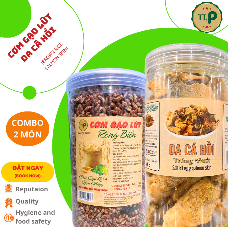 CƠM GẠO LỨT RONG BIỂN HŨ 250G VÀ DA CÁ HỒI SẤY HŨ 200G TÂN LỘC PHÁT