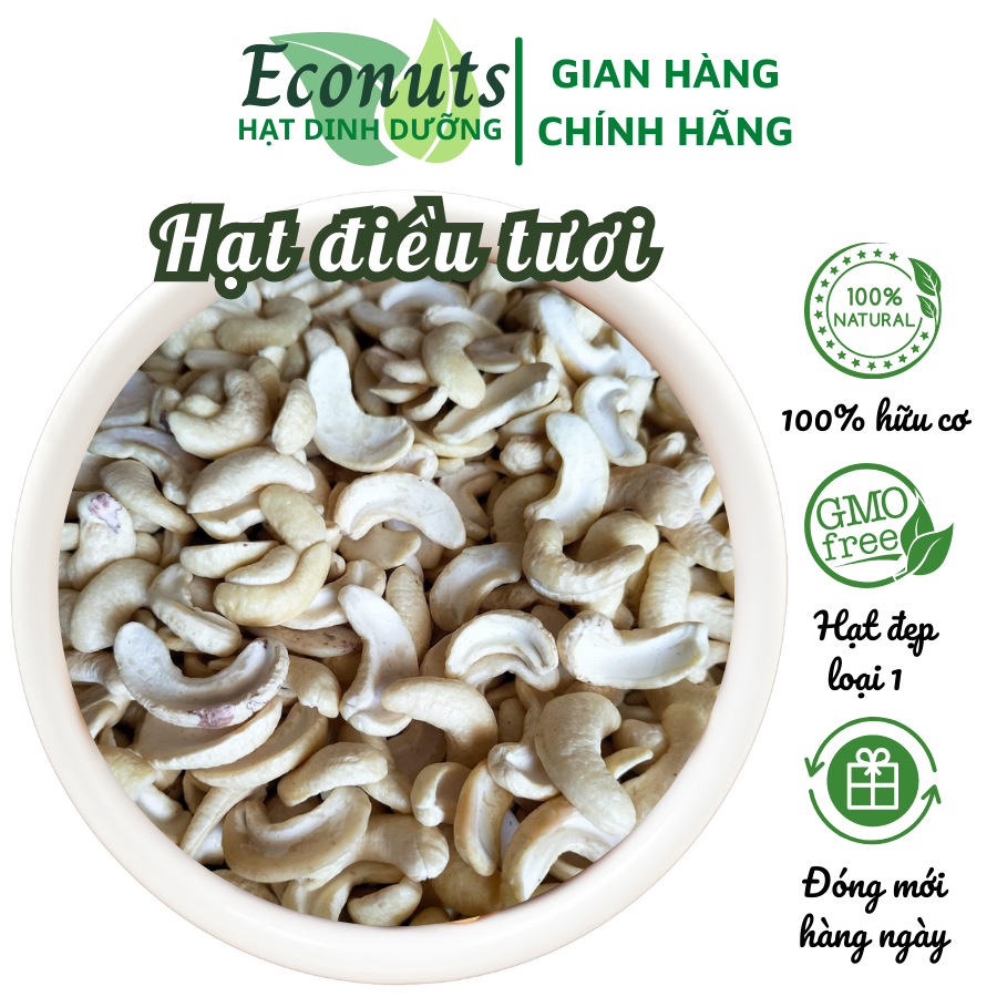 Hạt điều tươi vỡ nhân trắng hữu cơ ECONUTS làm sữa hạt gói 500gr