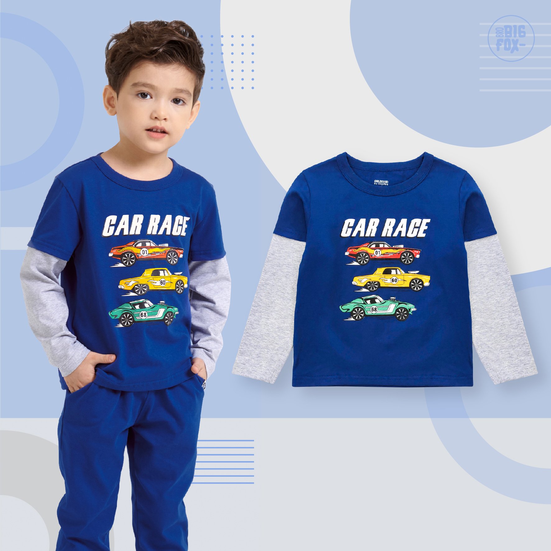 Áo thu đông dài tay bé trai BIGFOX - MISS MEOW, áo thun dài tay trẻ em chất cotton phong cách Âu Mỹ hình in Car Race 11 - 26 kg