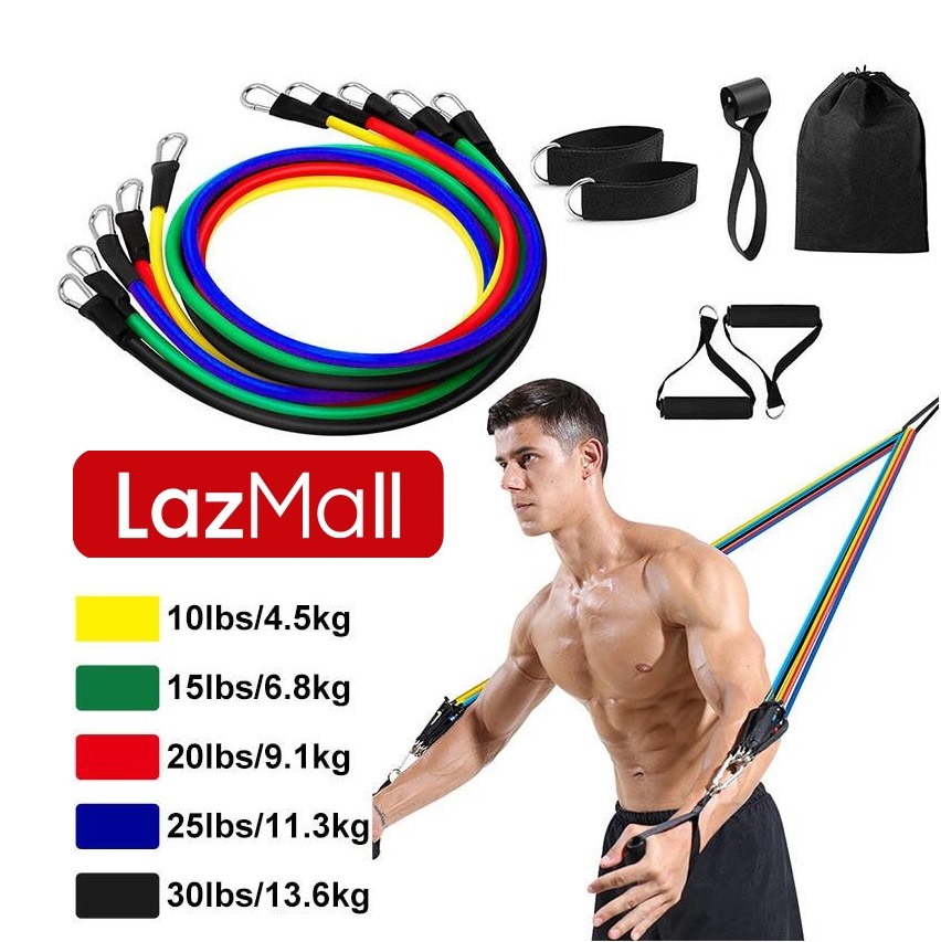 LazMall Made in Japan [Cao Cấp] Bộ Dây Kéo Tập Gym 11 Chi Tiết - Dây Tập Thể Hình Nâng Cao (50kg ) Gồm Cho Nhiều Bài Tập Mông Đùi Ngực Cơ Tay Dây Tập Gym Tại Nhà