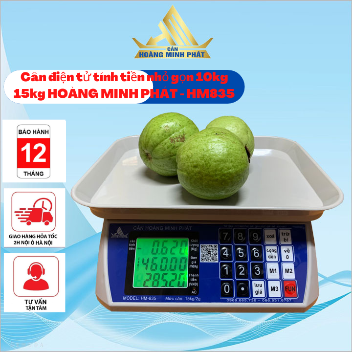 Cân tính tiền điện tử - Cân Điện Tử Bán Hàng 10kg 15kg Tiếng Việt nhỏ gọn HM835-HOÀNG MINH PHÁT chính xác, tiện dụng.... [ CÂN HOÀNG MINH PHÁT ]