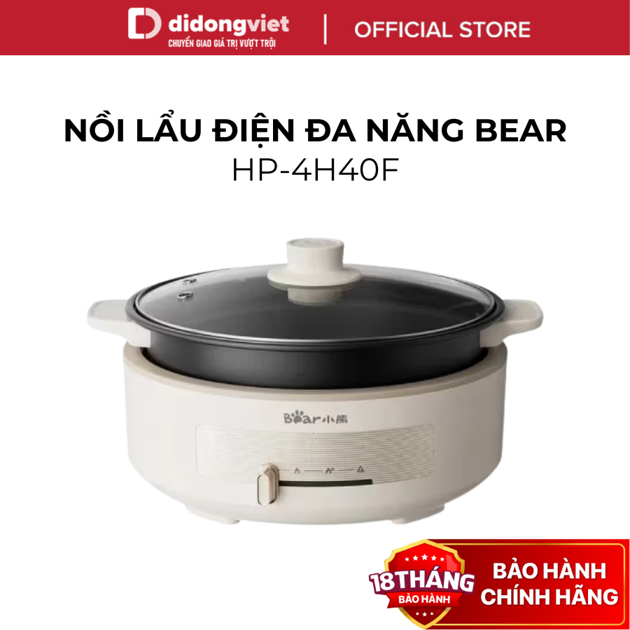 Nồi Lẩu Điện Đa Năng 4L Bear DHG-C40V2 (HP-4H40F) - 1500W, Chống Dính, Đa Năng - Hàng Chính Hãng