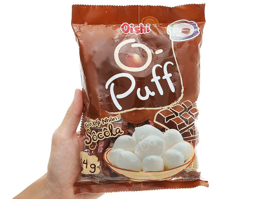 Đừng bỏ lỡ cơ hội thưởng thức kẹo xốp nhân socola oishi puff gói 84g