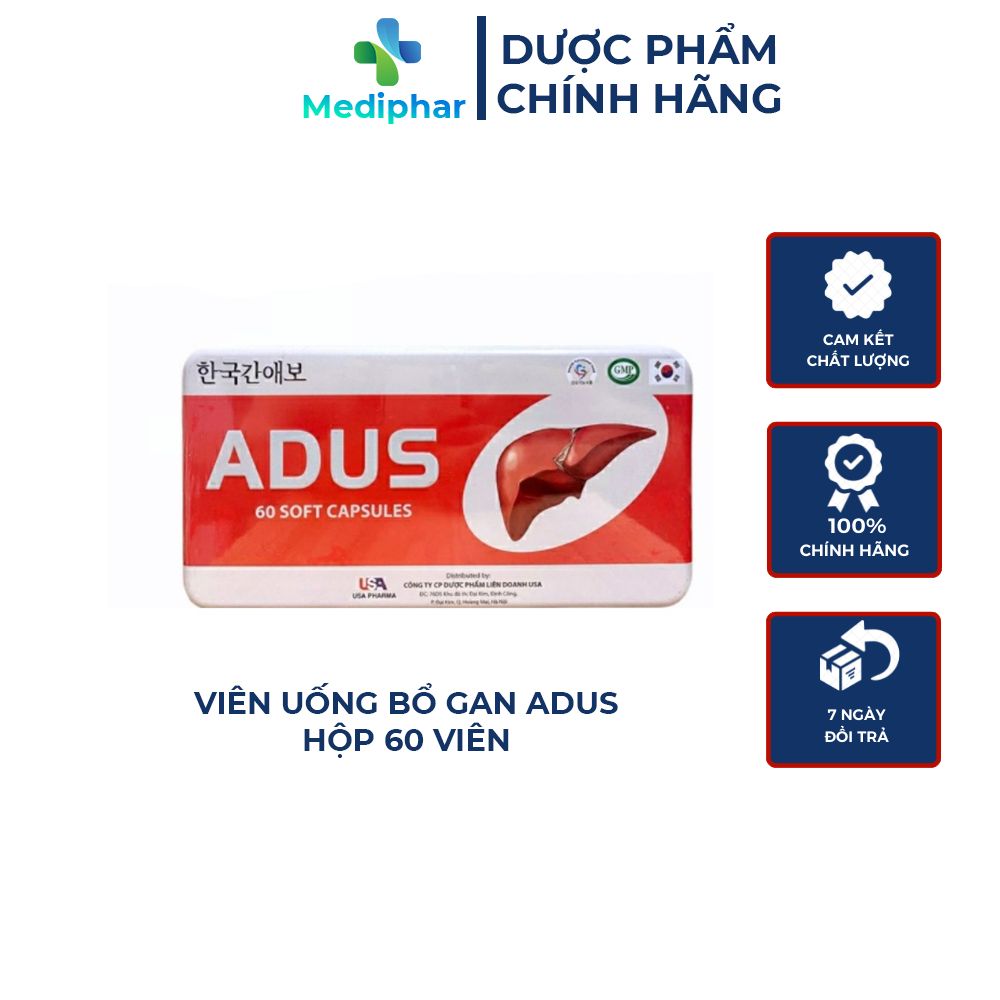 Viên Uống Bổ Gan Adus - Cà Gai Leo - Giải Độc Gan - Bảo Vệ Tế Bào Gan - Dị Ứng Mẩn Ngứa Nổi Mề Đay - Hộp Sắt 60 Viên