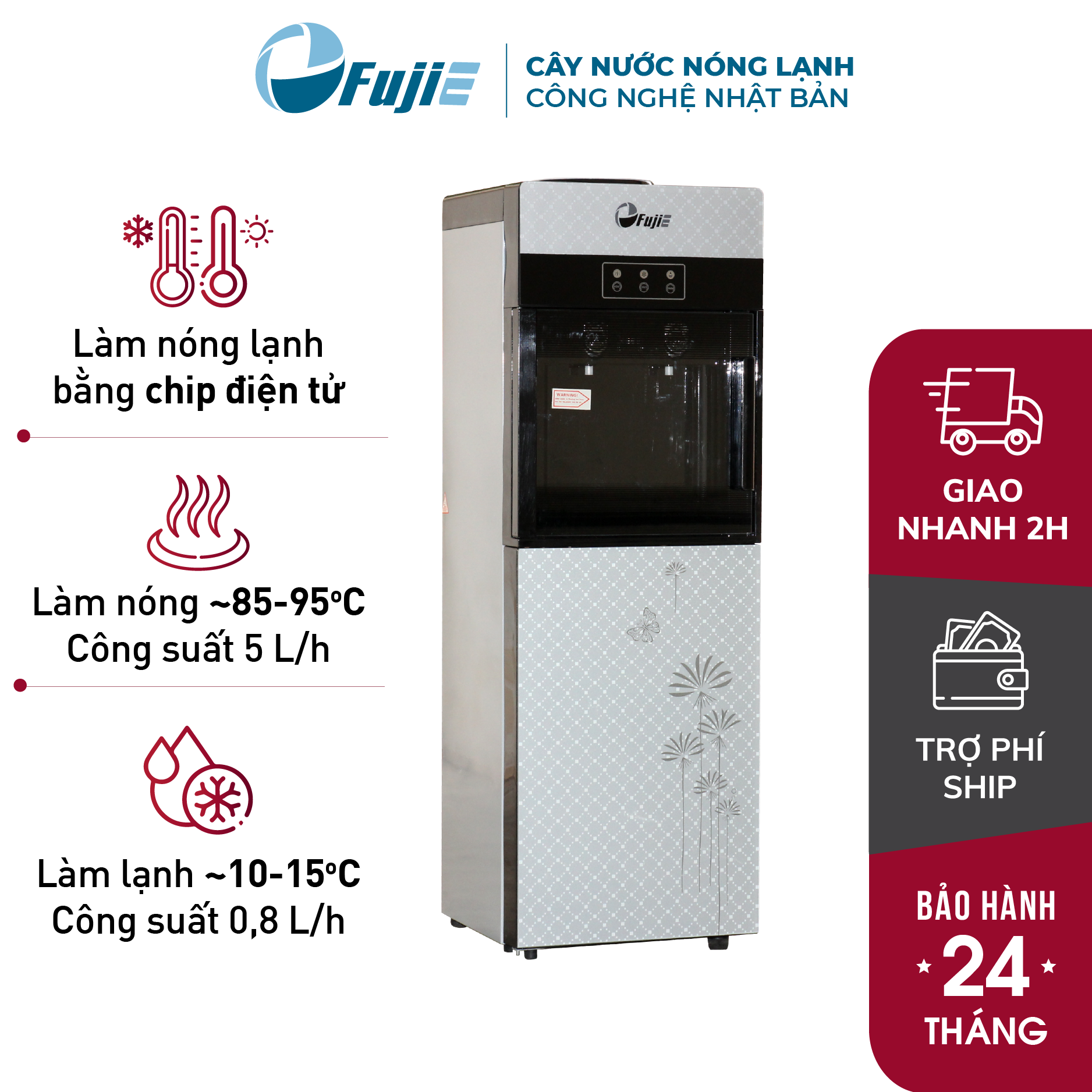 Cây nước nóng lạnh nhập khẩu fujie wd1500e bảo hành 2 năm tại nơi sử dụng