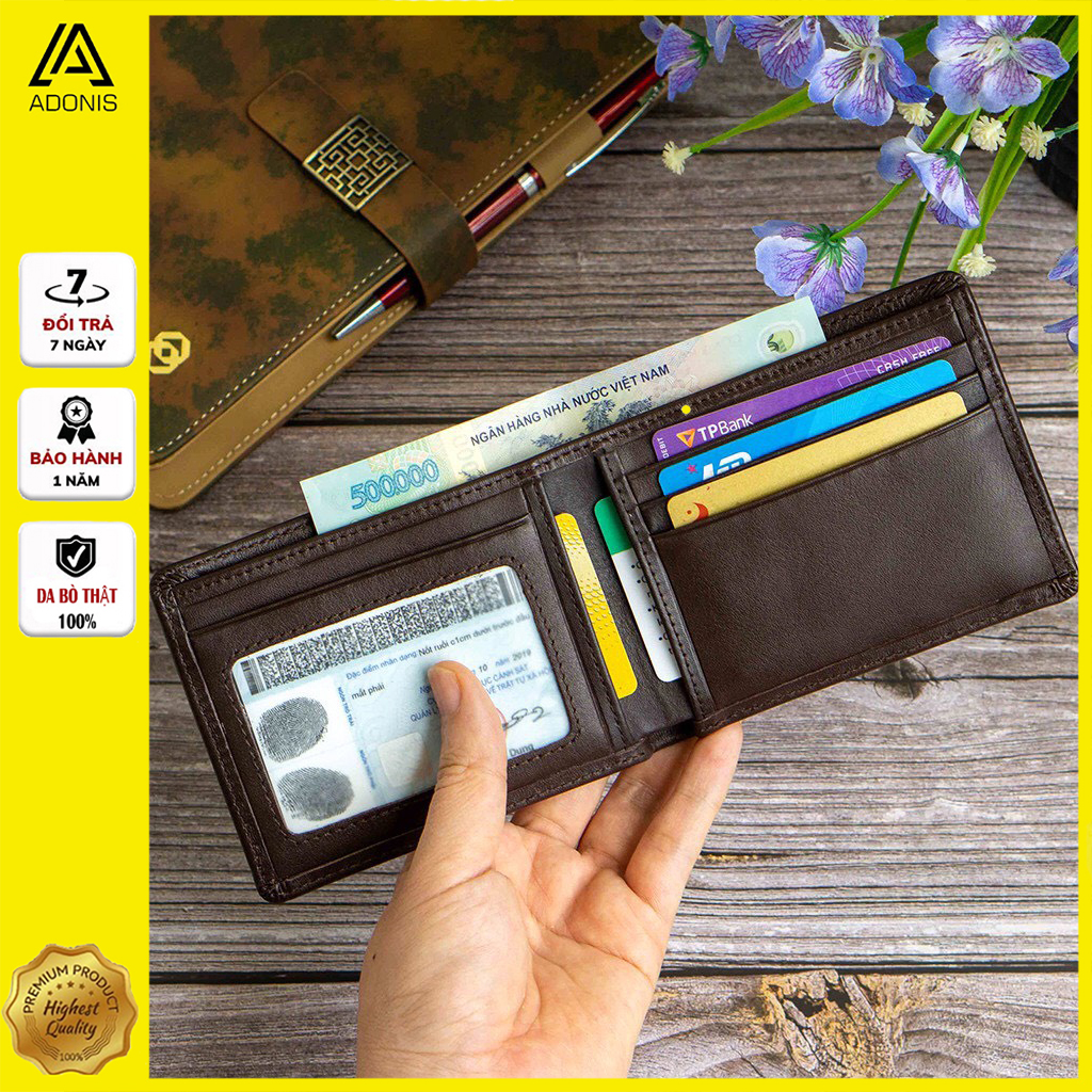 ví nam AD09, bóp nam da bò nappa cao cấp, ví da nam ví ngang thiết kế nhiều ngăn đựng tiền đựng thẻ, bảo hành da 6 tháng - Ado Leather