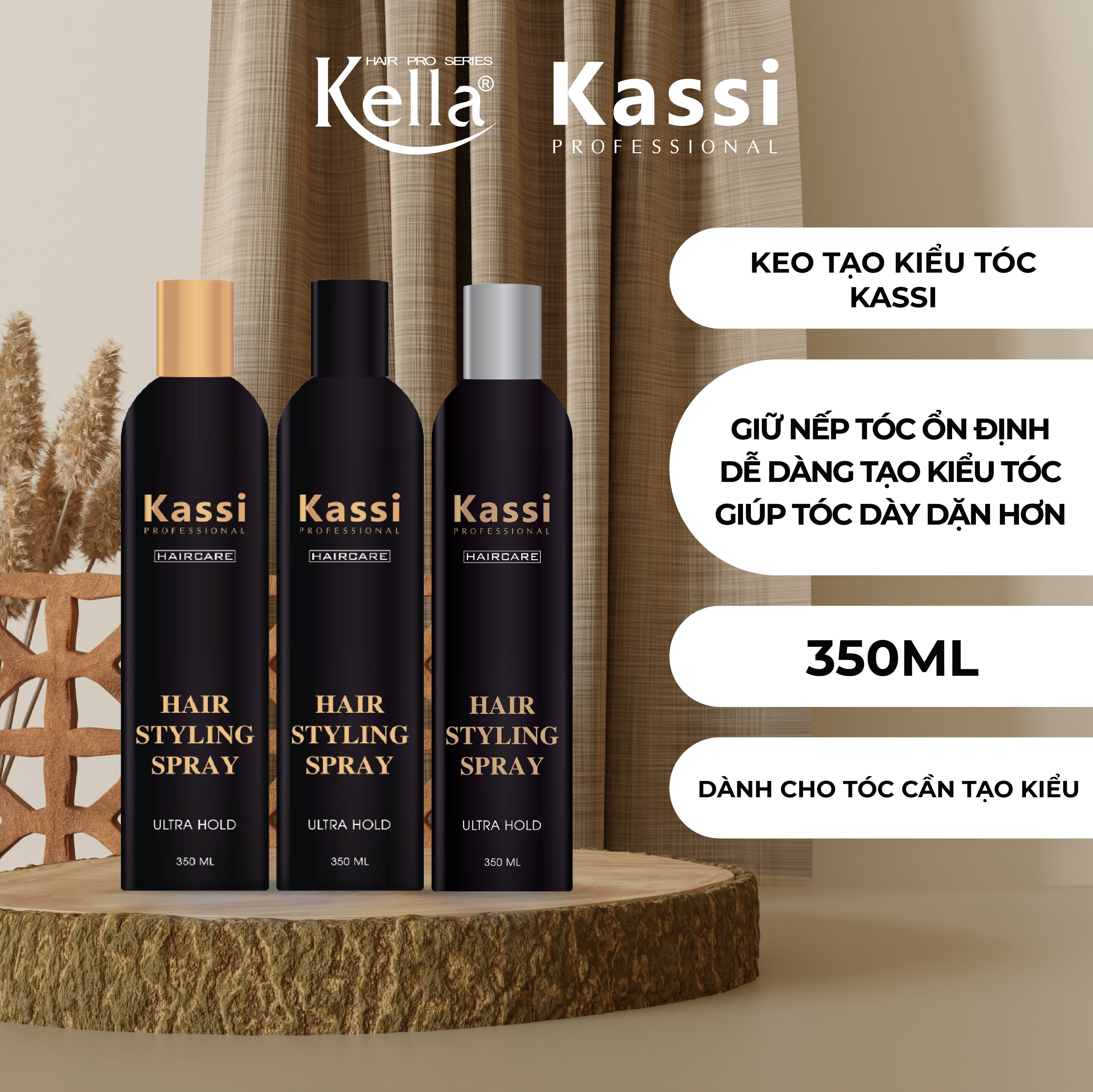 Combo keo xịt tóc Kassi dạng mềm, cứng và bóng