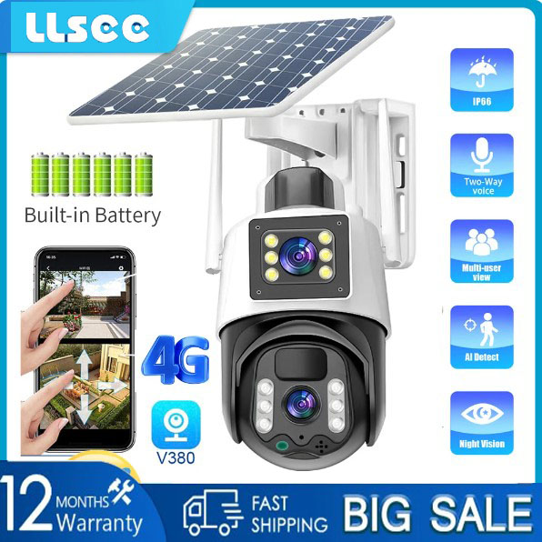 Camera 2 ống kính sim 4g năng lượng mặt trời camera quan sát ptz không dây ngoài trời 4k 8mp full cuộc gọi hai chiều, camera quan sát camera an ninh, được làm bằng nhựa abs cao cấp, có chức năng chống nước, chống nắng, chống bụi