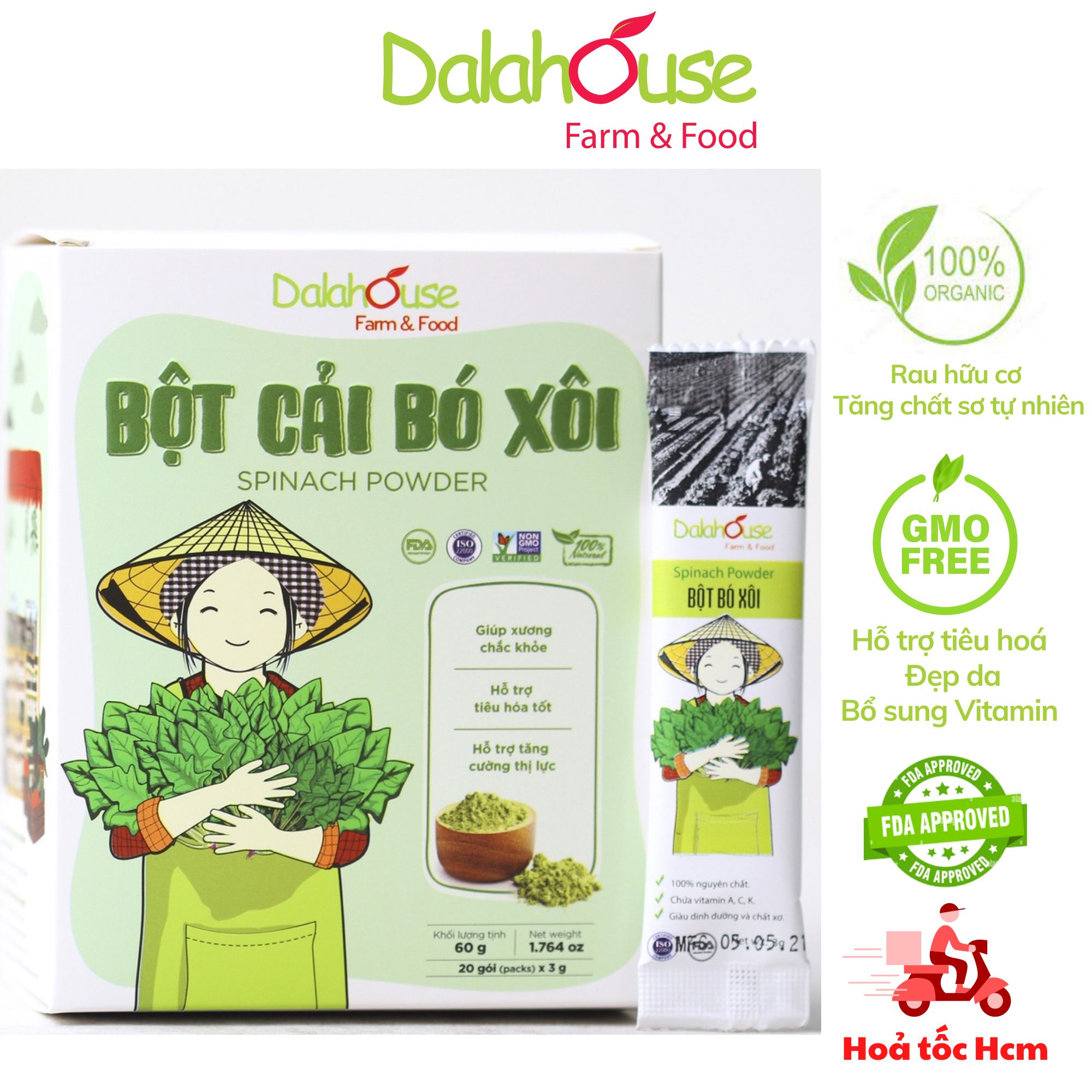 Bột rau cải bó xôi sấy lạnh hữu cơ nguyên chất dalahouse