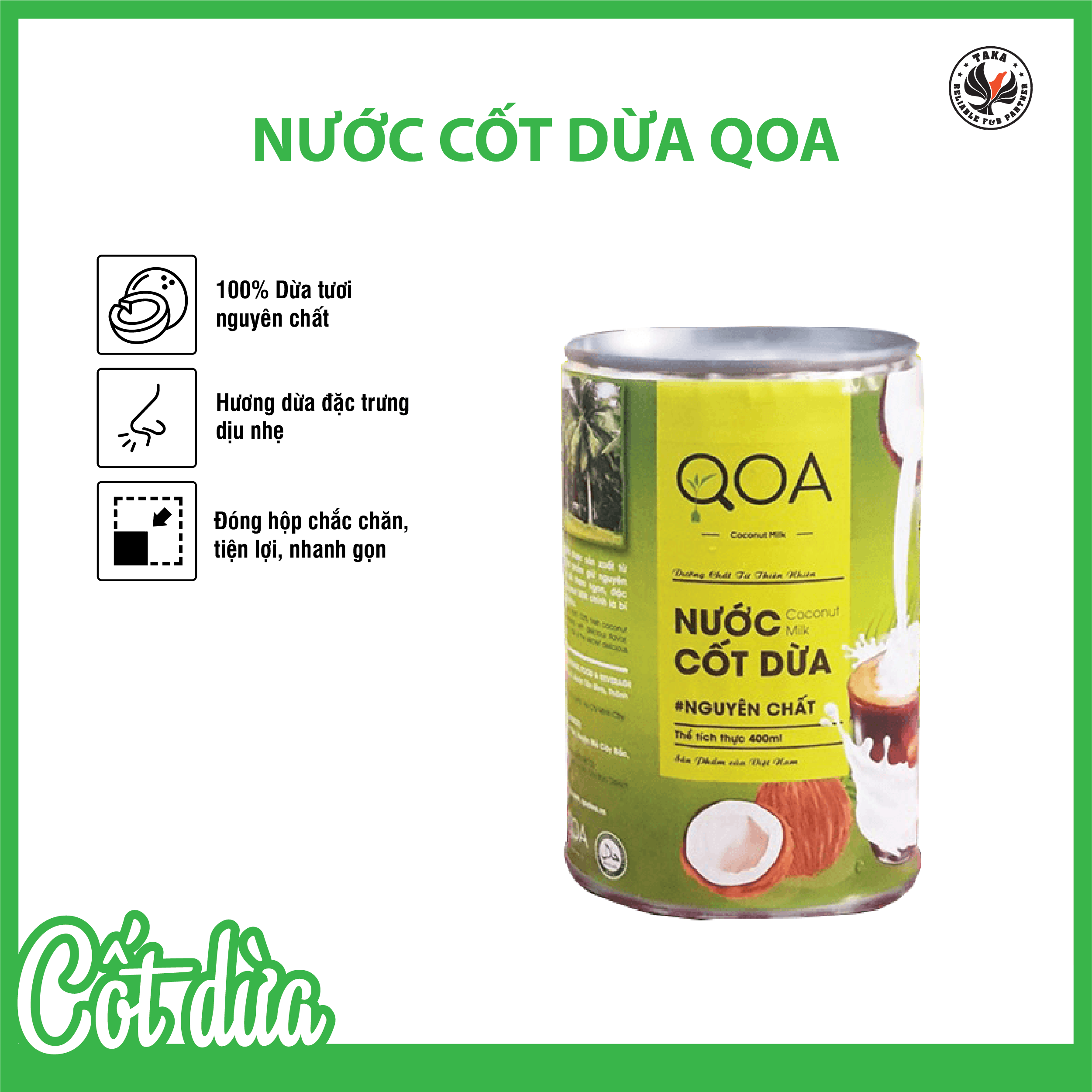 Nước cốt dừa nguyên chất QOA hộp 400ml. Hàng công ty có sẵn, giao hàng ngay