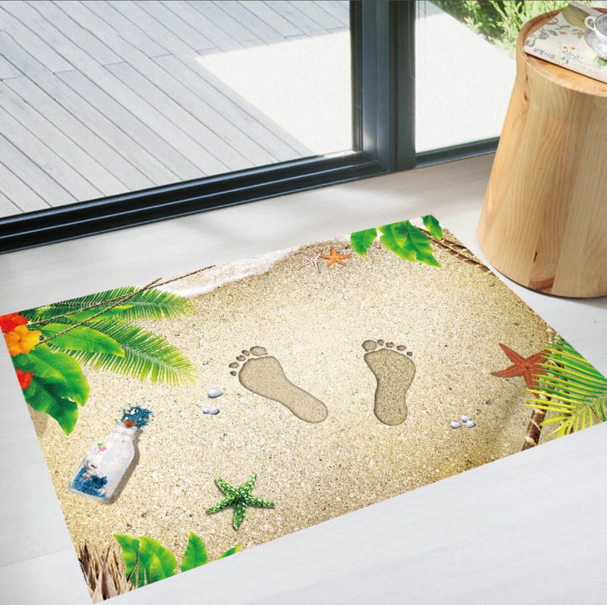 decal dán sàn nhà mẫu thảm bà chân 3D phong cách