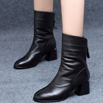 Bốt da nữ lót nỉ siêu ấm hot trend cổ cao thời trang