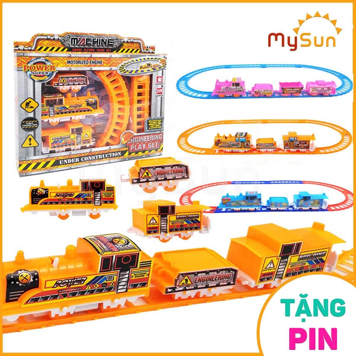 Tàu hỏa đồ chơi chạy trên đường ray xe lửa bằng pin cho bé
