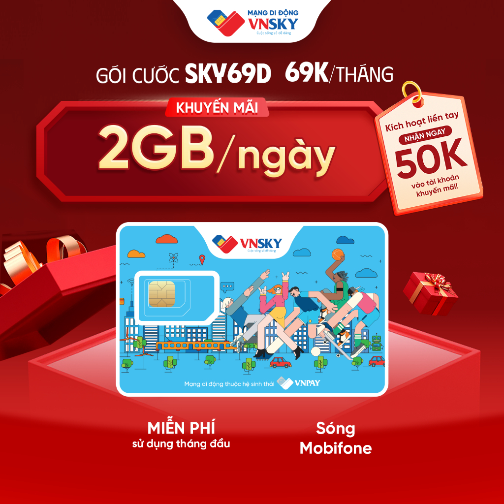 ESIM [nhận nhanh] SKY69D - Sim mạng 4G/5G VNSKY có 2GB/ngày sóng Mobifone (60GB/30 ngày) có nghe gọi