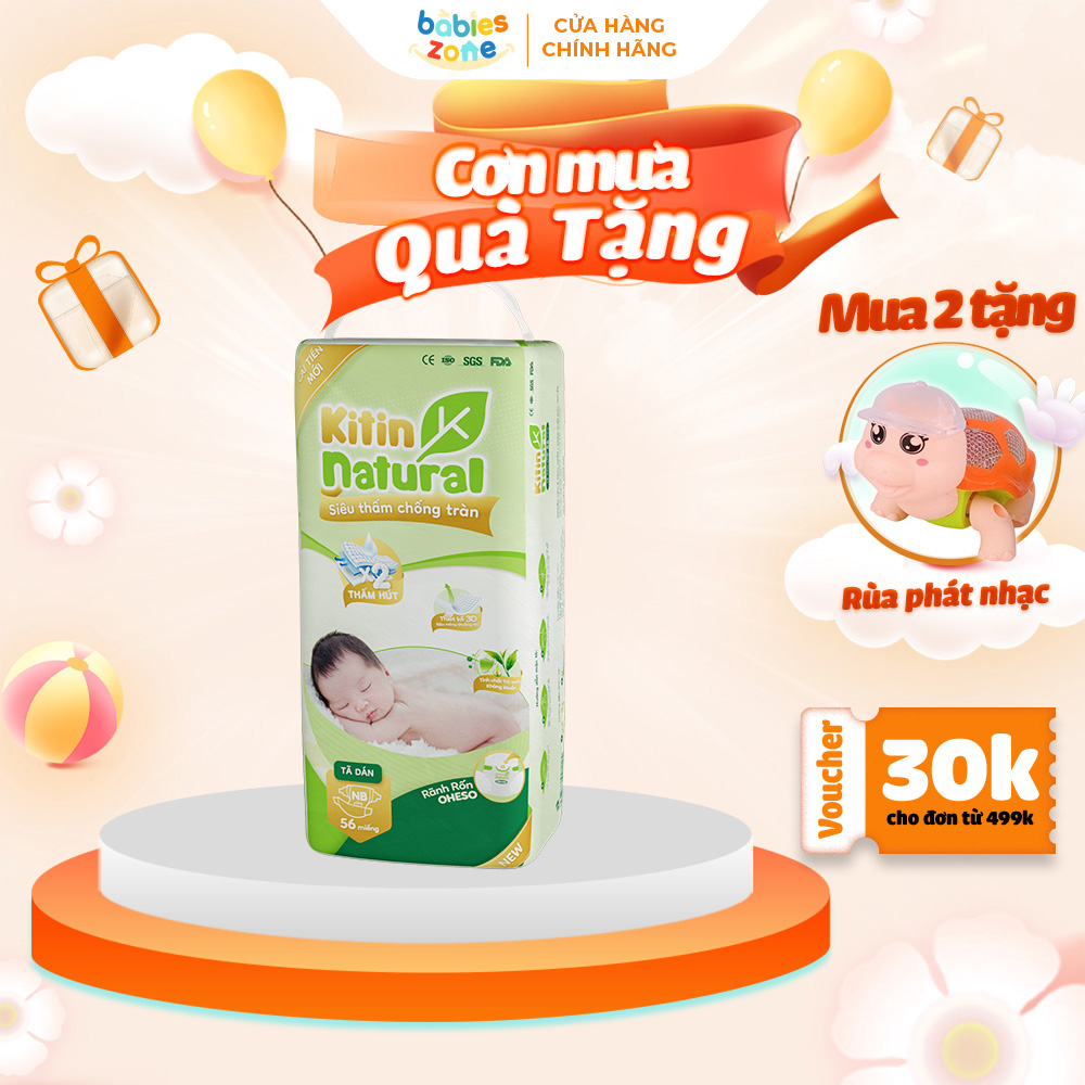 Tã dán, bỉm dán sơ sinh size NB, size S <5kg Kitin Natural, bỉm dán sơ sinh chiết xuất trà xanh, chống hăm