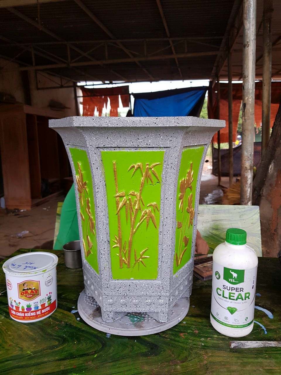 SƠN CHẬU KIỂNG OKAY HỆ NƯỚC MÀU XANH LÁ MẠ - TẶNG KÈM CỌ