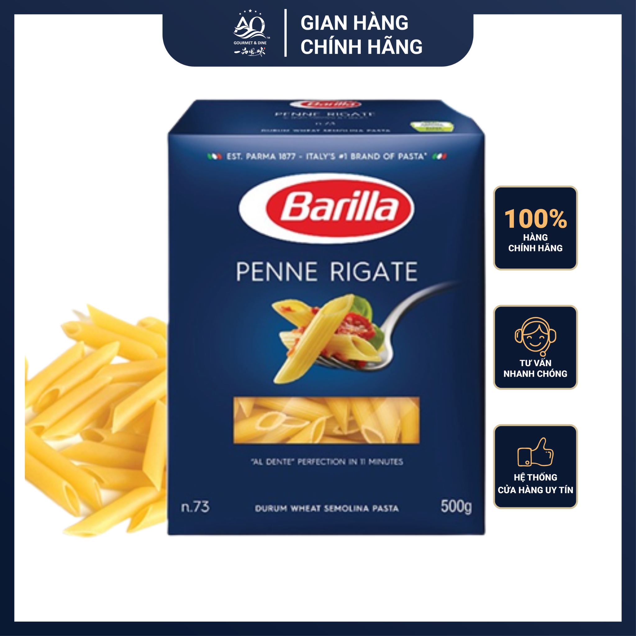 Nui Barilla Hình Ống Tre Các Cỡ Penne Rigate 500g - Barilla Penne Rigate Durum Wheat Semolina Pasta
