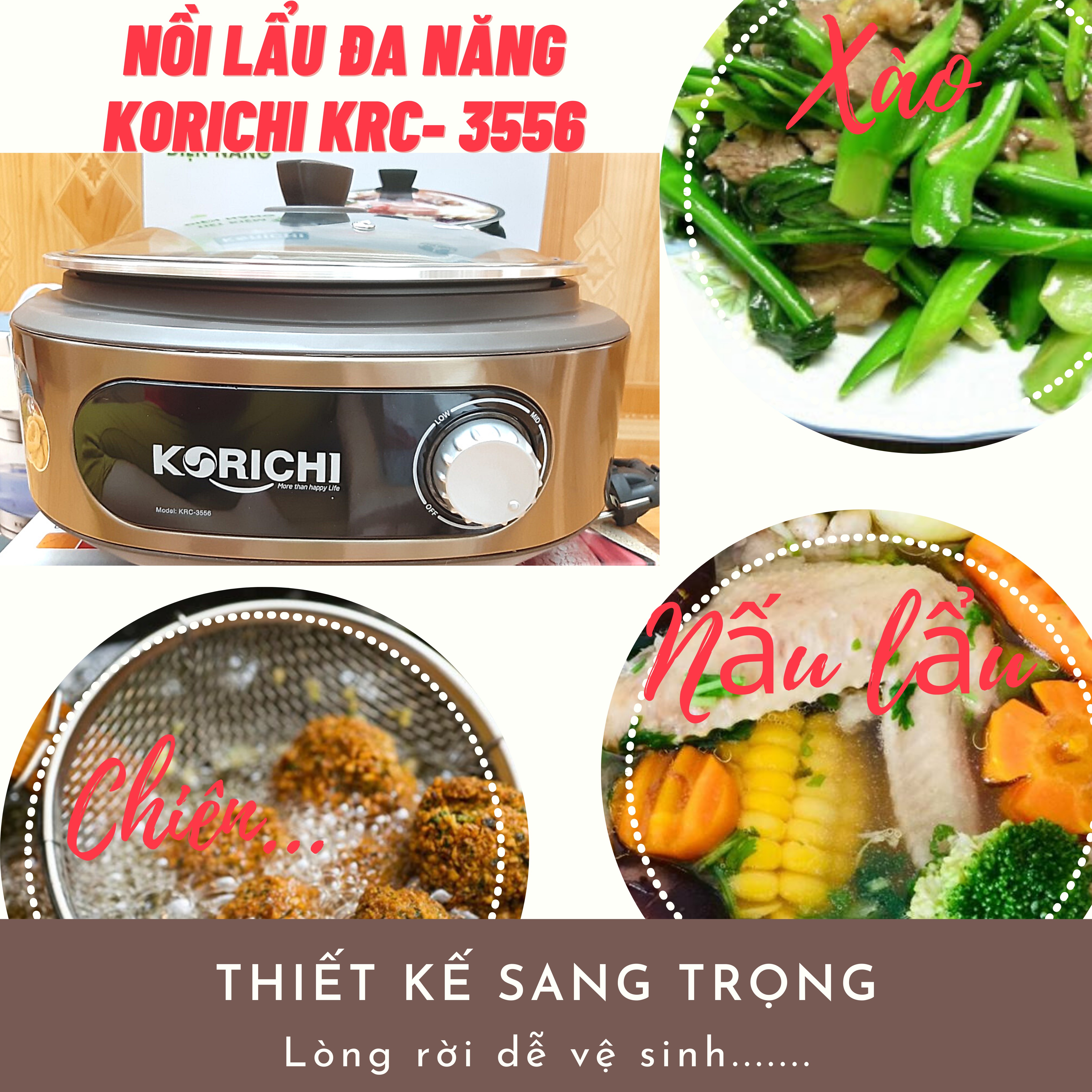 Nồi lẩu 5 lít korichi krc- 3556 - hàng chính hãng