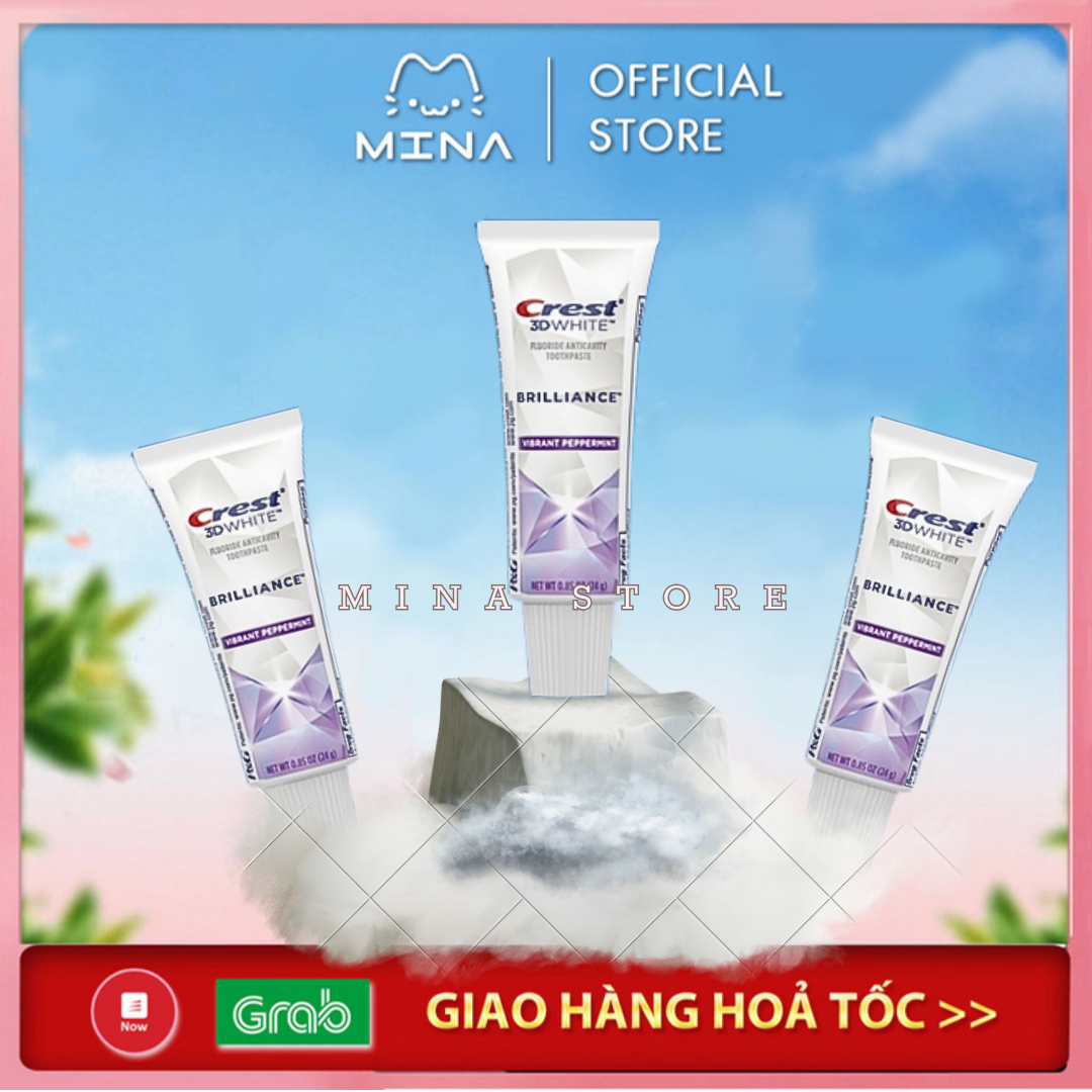 Kem đánh răng Crest 3d white Brillance 24g Mỹ mini size - giúp răng trắng sáng sạch mảng bám