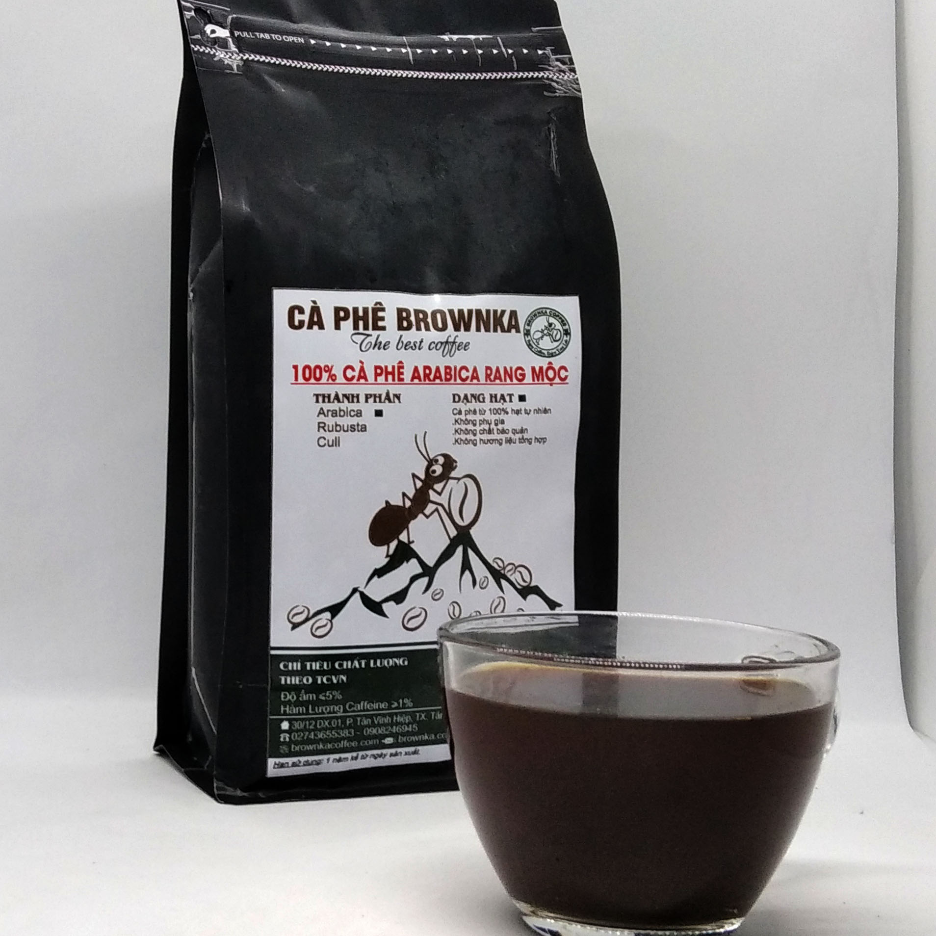 500GR-1KG Cà Phê Mộc Arabica Gói Nguyên Chất Rang Mộc - BROWNKA Coffee