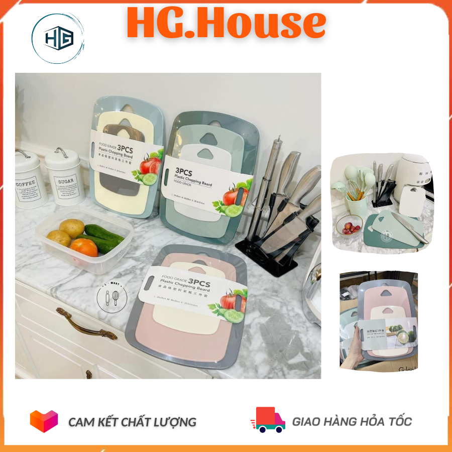 Combo 3 thớt nhựa có mặt chống trơn, chống xước, kháng khuẩn màu cực xinh